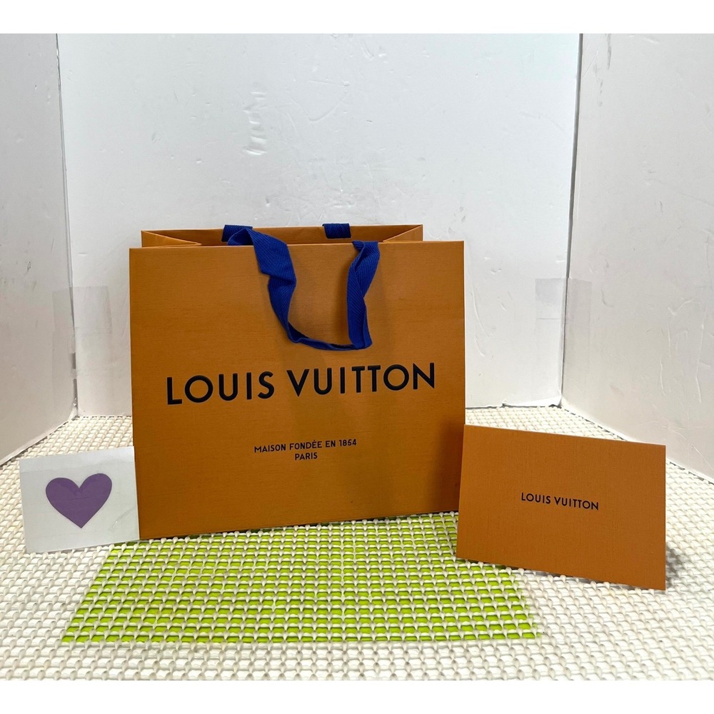 Louis Vuitton Orange Paper Shopping Bag with Blue Handles and Envelope Set EUC